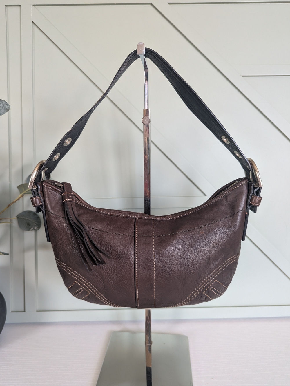 Coach Brown Leather Shoulder Bag with Tassel